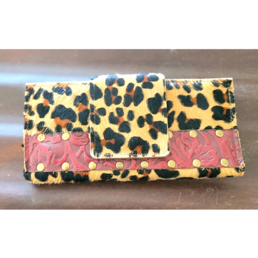 Keep It Gypsy Leopard Hide with Red Tooled Leather Wallet